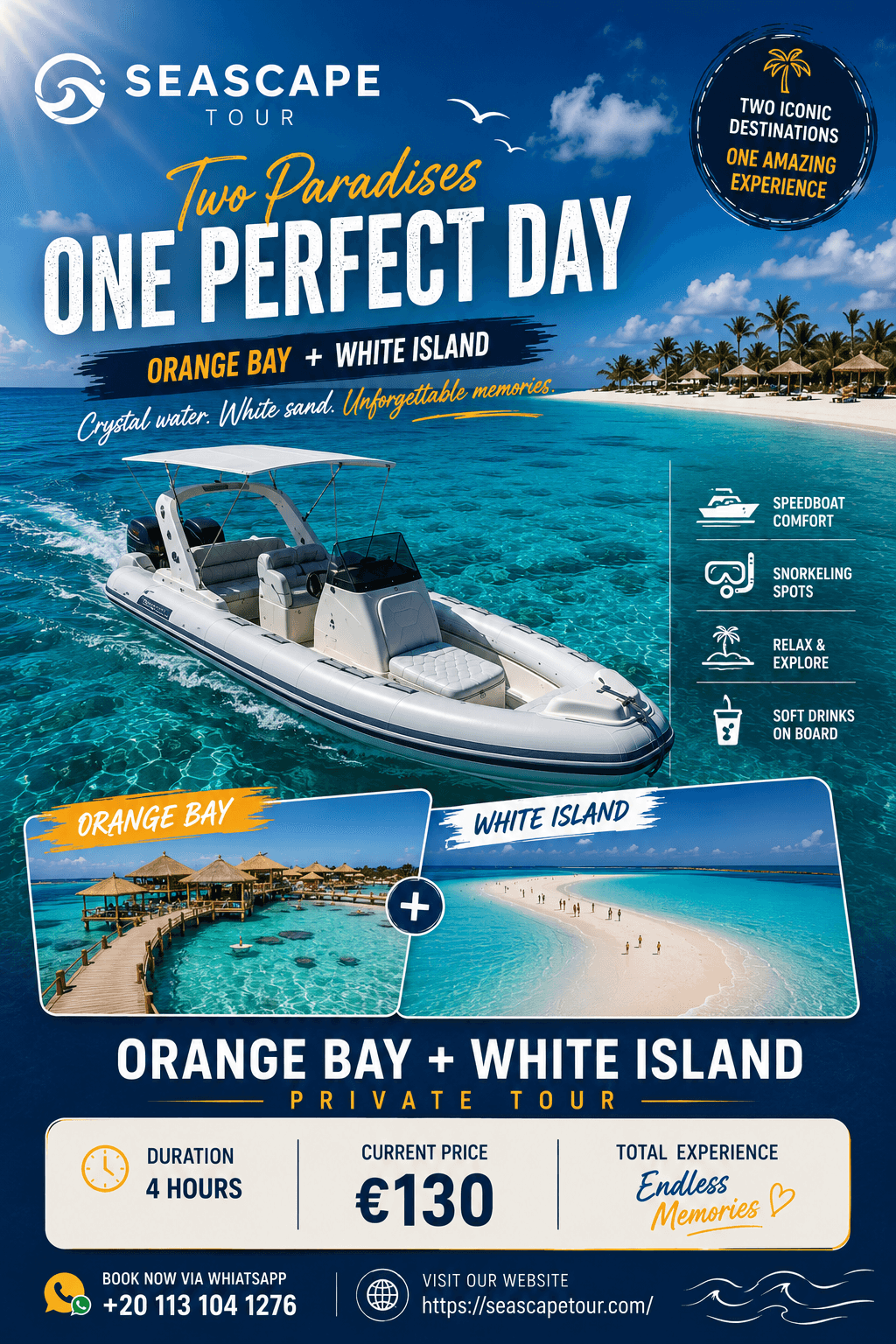 Hurghada: Orange Bay and White Island Private Speedboat Tour