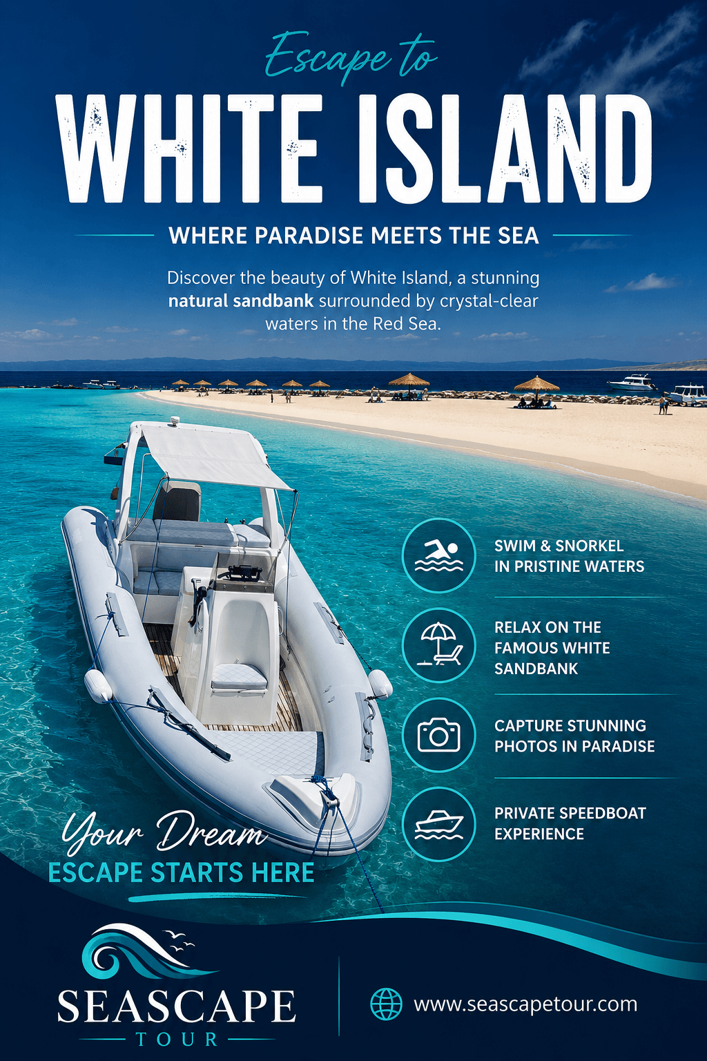 Hurghada: White Island& Sea Scooter Snorkeling Private Speedboat Tour