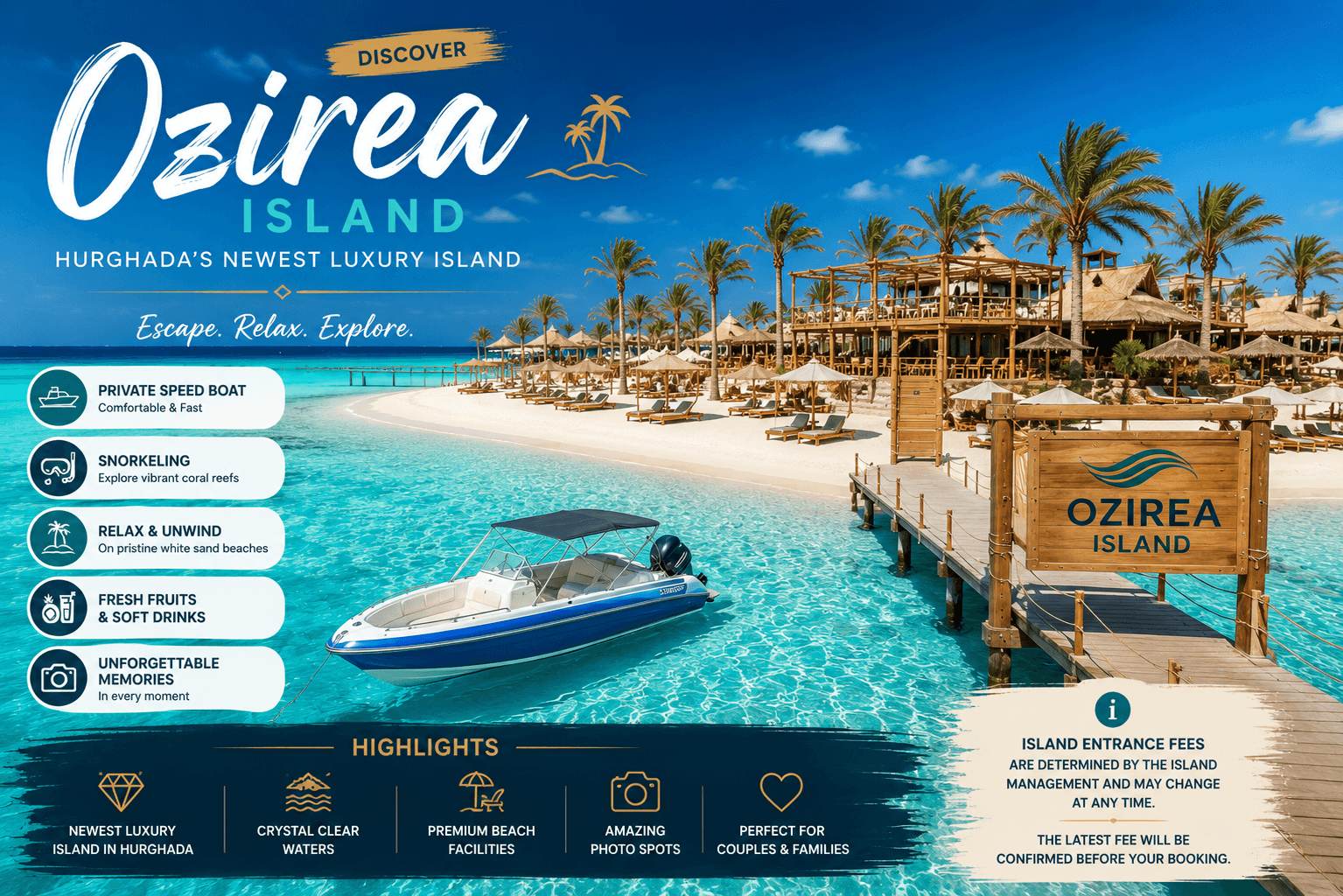 Hurghada:Private Speed Boat to Ozirea Island